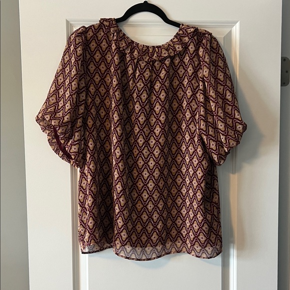LOFT Burgundy and Cream Patterned Blouse - Picture 3 of 3